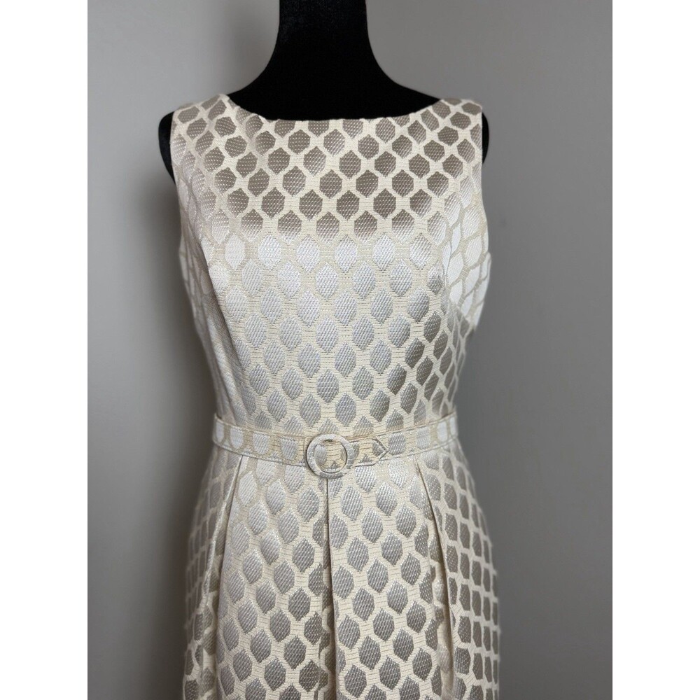 Eliza J Metallic Jacquard Fit & Flare Dress Belted Size 6 - Picture 2 of 16